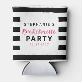 シックなブラック&ホワイトストライプバチェロレッテ 缶クーラー