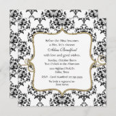 シックなブラック&ホワイトダマスクブライダルシャワー招待 招待状 (正面/裏面)