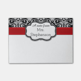 シックなブラック/ホワイトダマスクレッドリボン先生/ウィメンズ ポストイット