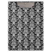 シックなブラック/ホワイトダマスクレッドリボン クリップボード (正面)