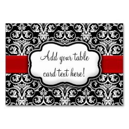 シックなブラック/ホワイトダマスクレッドリボン テーブルナンバー