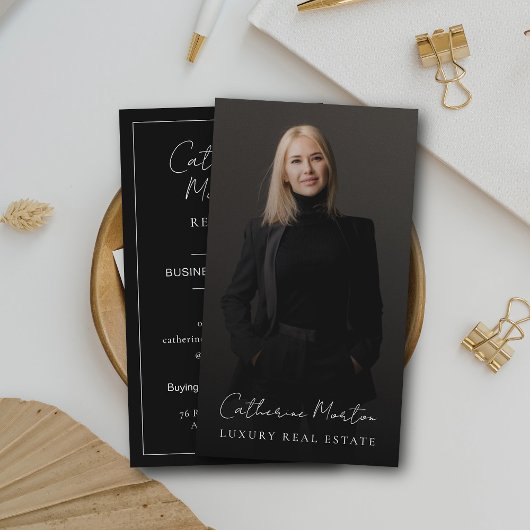 シックなブラック&ホワイトフォトラグジュアリー実在エテート 名刺