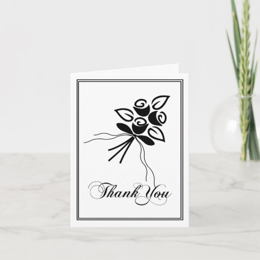 シックなブラック&ホワイトフローラ任意の大事な行事ありがとう ノートカード (正面)