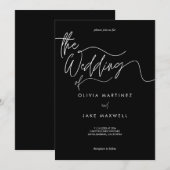 シックなブラック&ホワイトモダンスクリプ結婚ト 招待状 (正面/裏面)