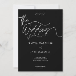 シックなブラック&ホワイトモダンスクリプ結婚ト 招待状