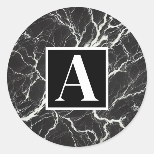 シックなブラック&ホワイト大理石ルックグラマー ラウンドシール (正面)