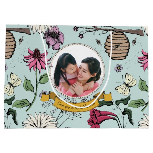 シックなブラック&金ゴールドクイーンビー王室のクラウン写真 ラージペーパーバッグ (裏面)