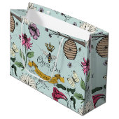 シックなブラック&金ゴールドクイーンビー王室のクラウン写真 ラージペーパーバッグ (正面アングル)