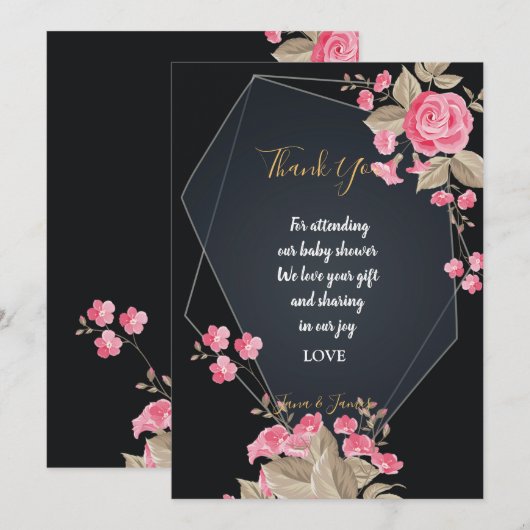 シックなブラック&金ゴールドジオメトリック感謝していフレームあなた 招待状 (正面/裏面)