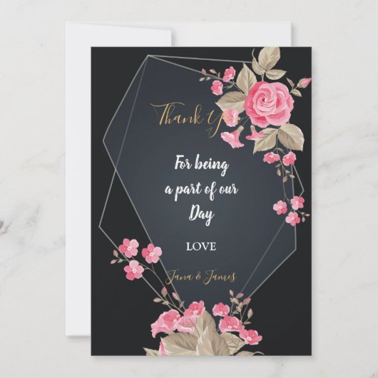 シックなブラック&金ゴールドジオメトリック感謝していフレームあなた 招待状 (正面)