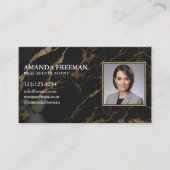 シックなブラック&金ゴールドマーブルフォトエステート実在エスティージェント 名刺 (正面)