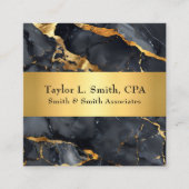 シックなブラック&金ゴールドマーブルQRコードCPA/テンプレート スクエア名刺 (正面)