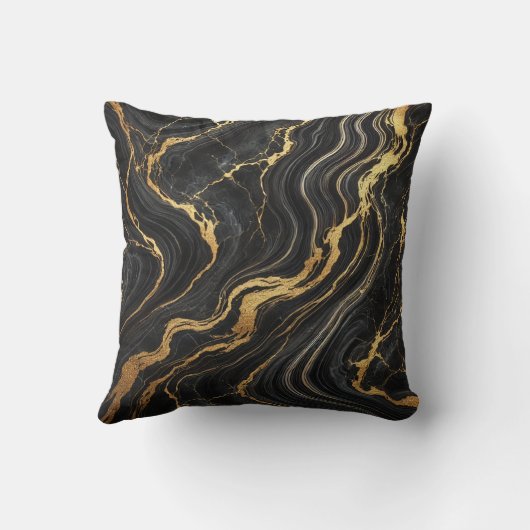 シックなブラック&金ゴールドメタリックマーブルルックグラマー クッション (裏面)