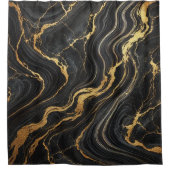 シックなブラック&金ゴールドメタリックマーブルルックグラマー シャワーカーテン (正面)