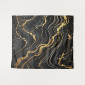 シックなブラック&金ゴールドメタリックマーブルルックグラマー タペストリー (正面(横))