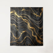 シックなブラック&金ゴールドメタリックマーブルルックグラマー タペストリー (正面)