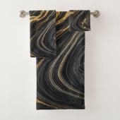 シックなブラック&金ゴールドメタリックマーブルルックグラマー バスタオルセット (インサイチュ)