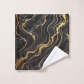 シックなブラック&金ゴールドメタリックマーブルルックグラマー バスタオルセット (ウォッシュタオル)