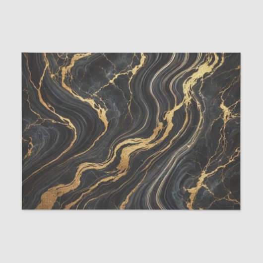 シックなブラック&金ゴールドメタリックマーブルルックグラマー 薄葉紙 (正面)