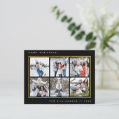 シックなブラック&金ゴールドメリークリスマス6家族の写真 シーズンポストカード (スタンド正面)