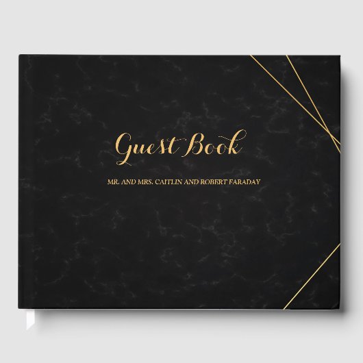 シックなブラック&金ゴールド幾何学模様のゲスト ゲストブック (正面)