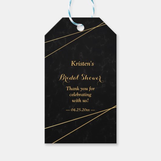 シックなブラック&金ゴールド幾何学模様ブライダルシャワー ギフトタグ (正面)