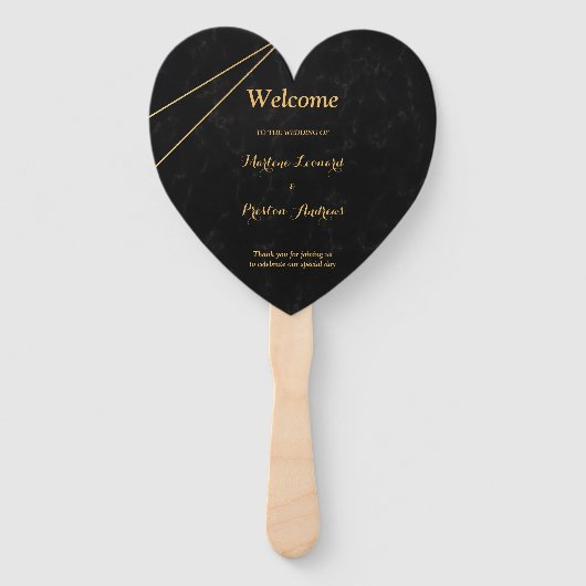 シックなブラック&金ゴールド幾何学模様結婚式 プログラム ハンドファン (正面)