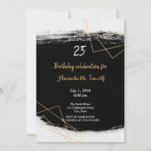 シックなブラック&金ゴールド幾何学模様誕生日 招待状 (正面)