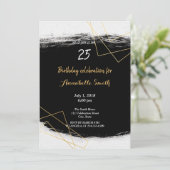 シックなブラック&金ゴールド幾何学模様誕生日 招待状 (スタンド正面)