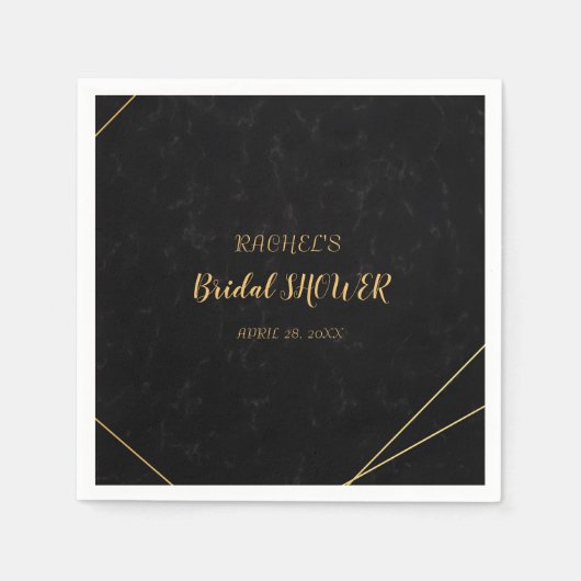 シックなブラック&金ゴールド幾何学模様 スタンダードカクテルナプキン (正面)