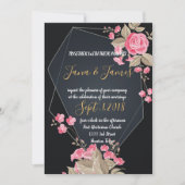 シックなブラック&金ゴールド幾何学模様 招待状 (正面)