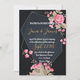 シックなブラック&金ゴールド幾何学模様 招待状