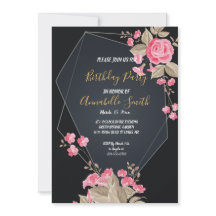 シックなブラック&金ゴールド幾何学的フレーム誕生日パーティー