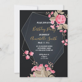 シックなブラック&金ゴールド幾何学的フレーム誕生日パーティー 招待状