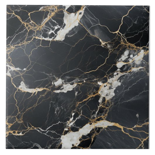 シックなブラック&金ゴールド静脈大理石タイル タイル (正面)