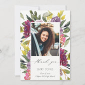 シックなブルガンディーイエローピンクフローラ写真卒業 サンキューカード (正面)