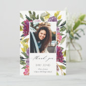 シックなブルガンディーイエローピンクフローラ写真卒業 サンキューカード (スタンド正面)