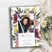 シックなブルガンディーイエローピンクフローラ写真卒業 サンキューカード