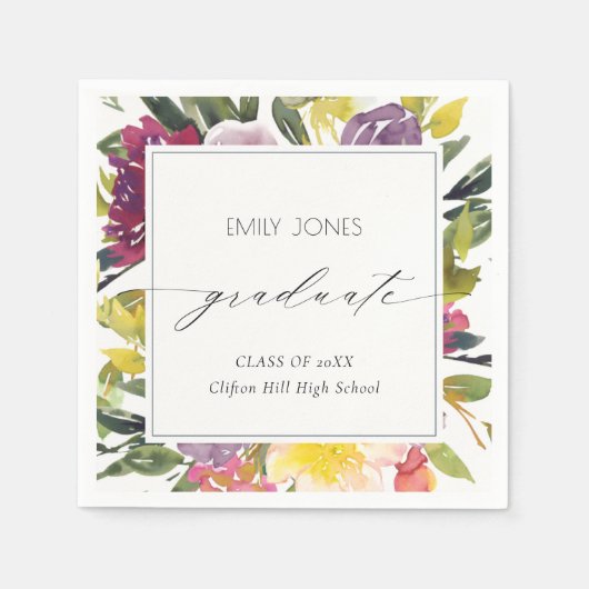 シックなブルガンディーイエローピンクフローラ写真卒業 スタンダードカクテルナプキン (正面)