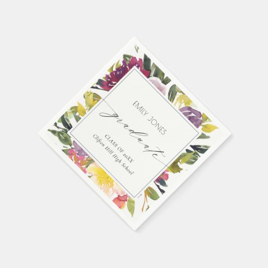 シックなブルガンディーイエローピンクフローラ写真卒業 スタンダードカクテルナプキン (角)