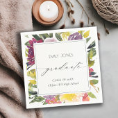 シックなブルガンディーイエローピンクフローラ写真卒業 スタンダードカクテルナプキン