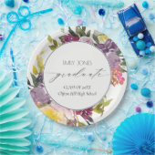 シックなブルガンディーイエローピンクフローラ写真卒業 ペーパープレート (パーティー)