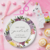 シックなブルガンディーイエローピンクフローラ写真卒業 ペーパープレート (パーティー)