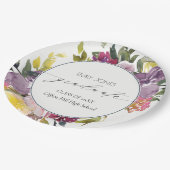 シックなブルガンディーイエローピンクフローラ写真卒業 ペーパープレート (アングル)