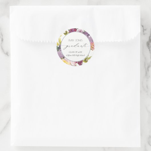 シックなブルガンディーイエローピンクフローラ写真卒業 ラウンドシール (バッグ)