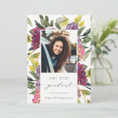 シックなブルガンディーイエローピンクフローラ写真卒業 案内状 (スタンド正面)