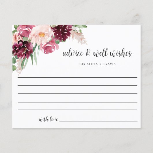 シックなブルガンディーピンク赤面アドバイス、ウェルウィッシュカード (正面)