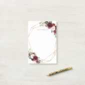 シックなブルガンディーレッド赤面ピンクフローラ金ゴールド幾何学的 ポストイット (デスク上)