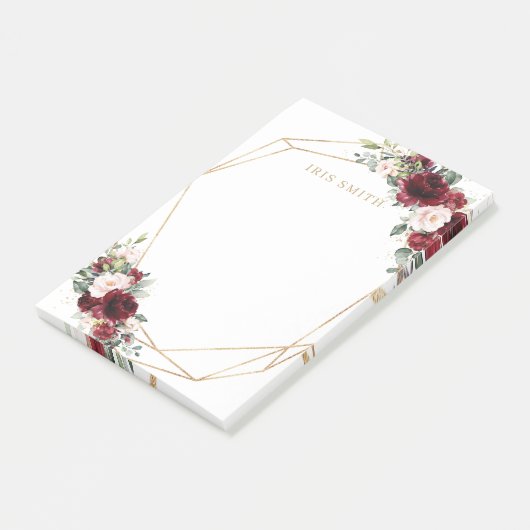 シックなブルガンディーレッド赤面ピンクフローラ金ゴールド幾何学的 ポストイット (アングル)