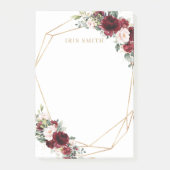 シックなブルガンディーレッド赤面ピンクフローラ金ゴールド幾何学的 ポストイット (正面)